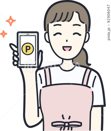 スマホでポイ活する主婦のイラスト素材 92906047