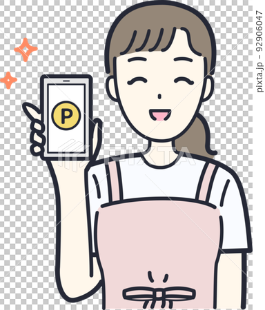 スマホでポイ活する主婦のイラスト素材 92906047