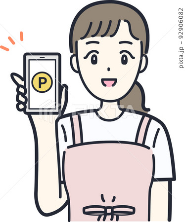 スマホでポイ活する主婦のイラスト素材 スマホでポイ活する主婦のイラスト素材 92906082