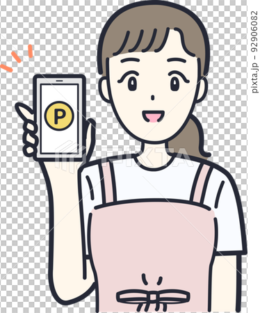 スマホでポイ活する主婦のイラスト素材 スマホでポイ活する主婦のイラスト素材 92906082