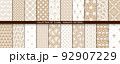 Geometric floral set of seamless patterns. White and gold backgrounds. Simple illustrations 92907229