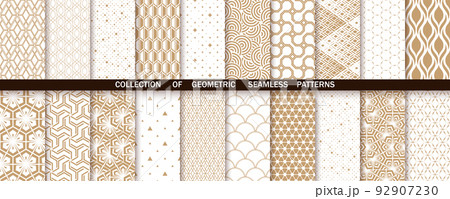 Geometric set of seamless gold and white patterns. Simpless graphics 92907230