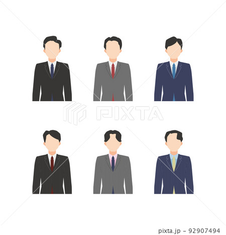 スーツを着た男性の上半身イラスト(シンプル) スーツを着た男性の上半身イラスト(シンプル) 92907494