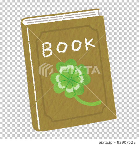 Illustration of a brown book with a picture of a clover Illustration of a brown book with a picture of a clover 92907528