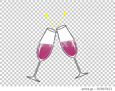 ワイングラスを合わせて乾杯するシンプルなイラスト 92907621