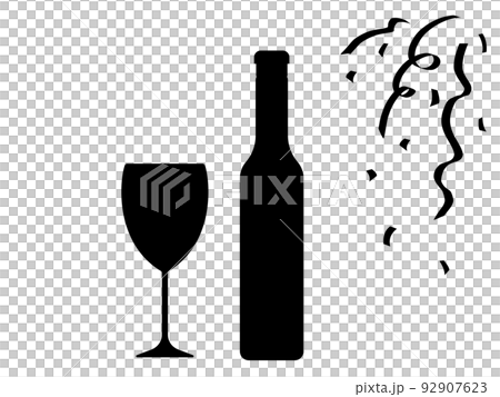 Simple silhouette illustration of a party (wine glasses, bottles, crackers) 92907623