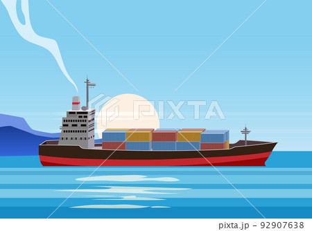 Shipwreck of cargo ship in ocean, vessel going under water and goods containers. Marine transport crash, vector 92907638