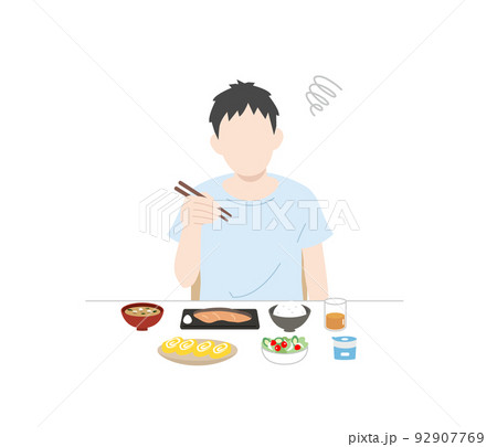 食欲がない　食べれない　味覚障害　男性　食事　摂食障害　夏バテ　イラスト 92907769