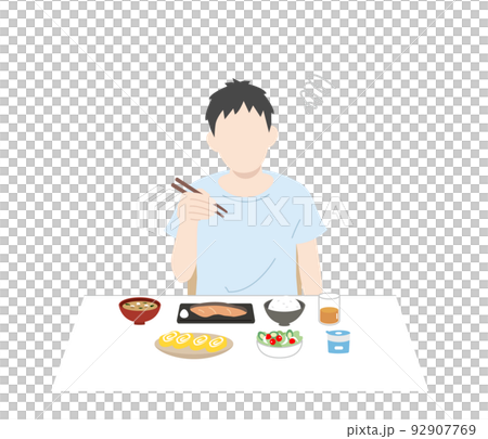 食欲がない　食べれない　味覚障害　男性　食事　摂食障害　夏バテ　イラスト 92907769