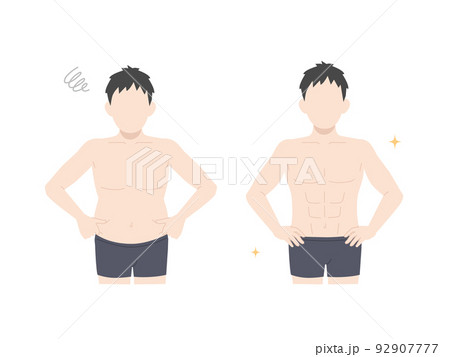 男性のウエストの変化　お腹　贅肉　腹筋　ダイエット　イラスト 92907777