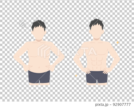 男性のウエストの変化　お腹　贅肉　腹筋　ダイエット　イラスト 92907777