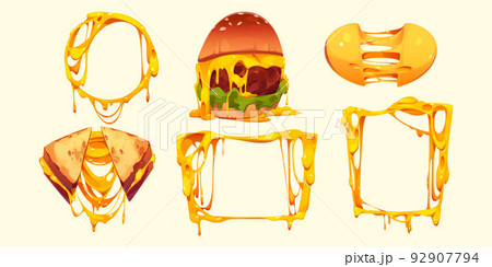 Set of melted cheese frames, burger and sandwich Set of melted cheese frames, burger and sandwich 92907794