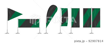 Green and black vinyl flags and banners on pole Green and black vinyl flags and banners on pole 92907814
