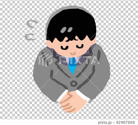 汗をかき頭を下げるスーツ姿の男性（手書きカラー） 92907889