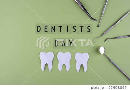World dentists day concept with stomatology tools World dentists day concept with stomatology tools 92908045