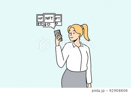 Woman with NFT pictures Woman with NFT pictures 92908606