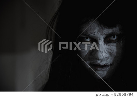 Close up face of horror woman ghost cruel, 92908794