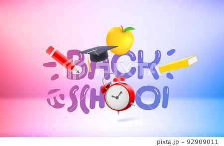 Back to school concept with 3d elements. 3d vector banner 92909011
