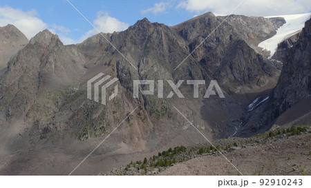High mountains of Aktru valley with ice and forest 92910243