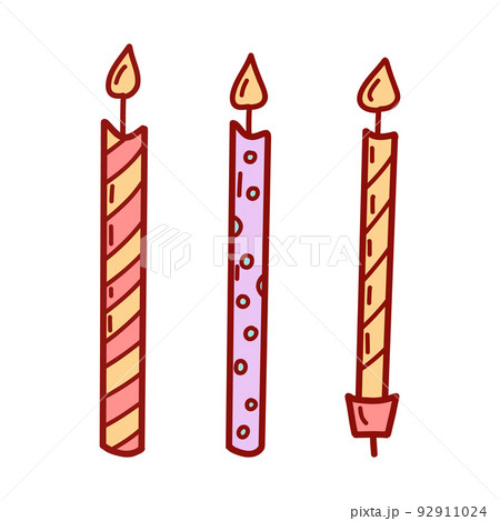Birthday cake candles with burning flames. Flat vector illustration 92911024