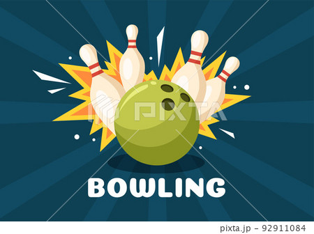 Bowling Game Hand Drawn Cartoon Flat Background Design Illustration with Pins, Balls and Scoreboards in a Sport Club or Activity Competition 92911084