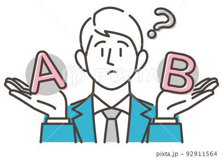 AとBのどちらが良いか比較して悩む男性ビジネスマン【ベクターイラスト素材】 92911564