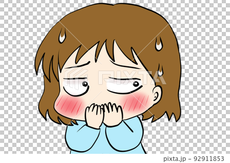 口を押えてだまりこむ赤面 口を押えてだまりこむ赤面 92911853