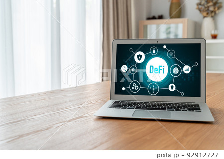 Decentralized finance or DeFi concept on modish computer screen Decentralized finance or DeFi concept on modish computer screen 92912727