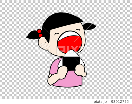 Illustration of a girl eating rice balls Illustration of a girl eating rice balls 92912753