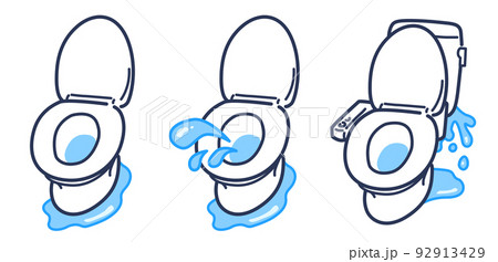 水漏れしているトイレのイラストセット 92913429