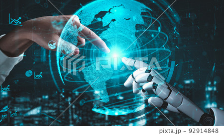 Futuristic robot artificial intelligence enlightening AI technology concept 92914848