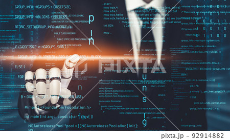 Futuristic robot artificial intelligence revolutionary AI technology concept Futuristic robot artificial intelligence revolutionary AI technology concept 92914882