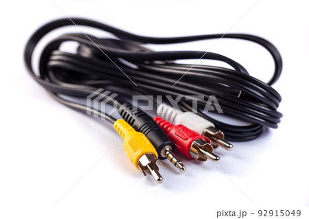 Electric plug of television and audio-video power supply on white backgrund Electric plug of television and audio-video power supply on white backgrund 92915049