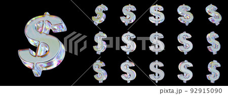 Glass sign USA Dollar on a black background. 3D render. 92915090