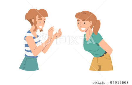 Excited Woman Character Looking at Someone Demonstrating Attention Vector Set Excited Woman Character Looking at Someone Demonstrating Attention Vector Set 92915663