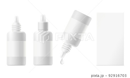 Eye drops blank bottles and box template realistic vector illustration isolated. 92916703