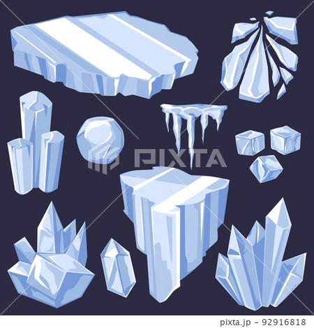 Ice blocks, cubes, stalagmite or stalactite, icebergs in realistic vector 92916818