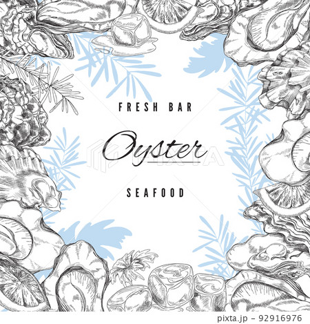 Seafood bar banner or menu card with oysters hand drawn vector illustration. Seafood bar banner or menu card with oysters hand drawn vector illustration. 92916976