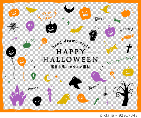 Set of doodle-style Halloween materials Illustration hand-drawn Halloween pumpkin ghost decoration cute 92917345