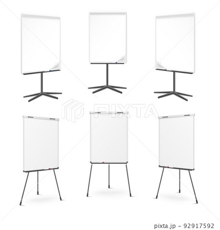 Flip chart on tripod with space for text, realistic vector illustration isolated on white background. 92917592