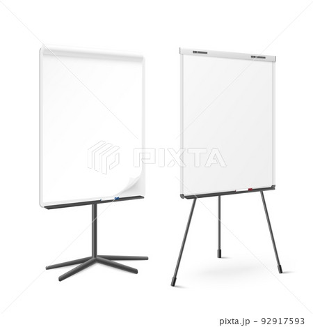Flip chart on tripod in realistic vector illustration, whiteboard for lecture 92917593