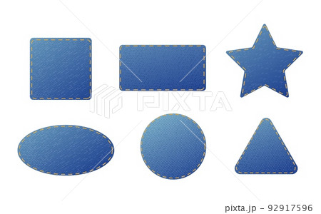 Blue denim patch or clothes pieces set realistic vector illustration isolated. Blue denim patch or clothes pieces set realistic vector illustration isolated. 92917596