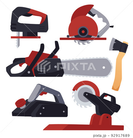Carpentry tools icons and symbols collection flat vector illustration isolated. 92917689