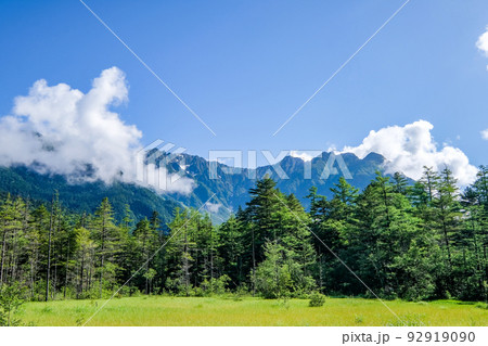 長野県松本市上高地の田代湿原と穂高連峰 長野県松本市上高地の田代湿原と穂高連峰 92919090