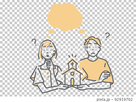 Young couple thinking about marriage Simple and stylish line drawing illustration 92919702