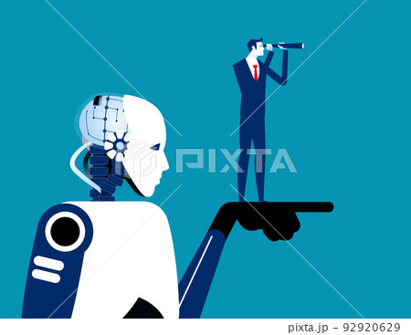 Robots pointing the direction of investment for businessmen. Business artificial intelligence vector illustration 92920629