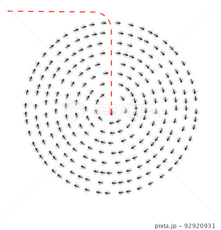 Ants marching, one ant changing direction 92920931