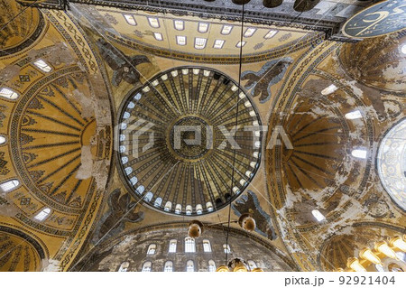 Istanbul, Turkey - April 29, 2022 - inside the Hagia Sophia Mosque Istanbul, Turkey - April 29, 2022 - inside the Hagia Sophia Mosque 92921404