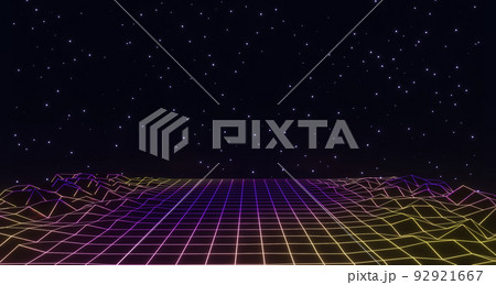 3d render, retro wireframe poster with...のイラスト素材 [92921667] - PIXTA