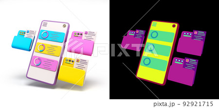 Online storage concept smartphone with file folders on screen 3d render on white with color alpha 92921715